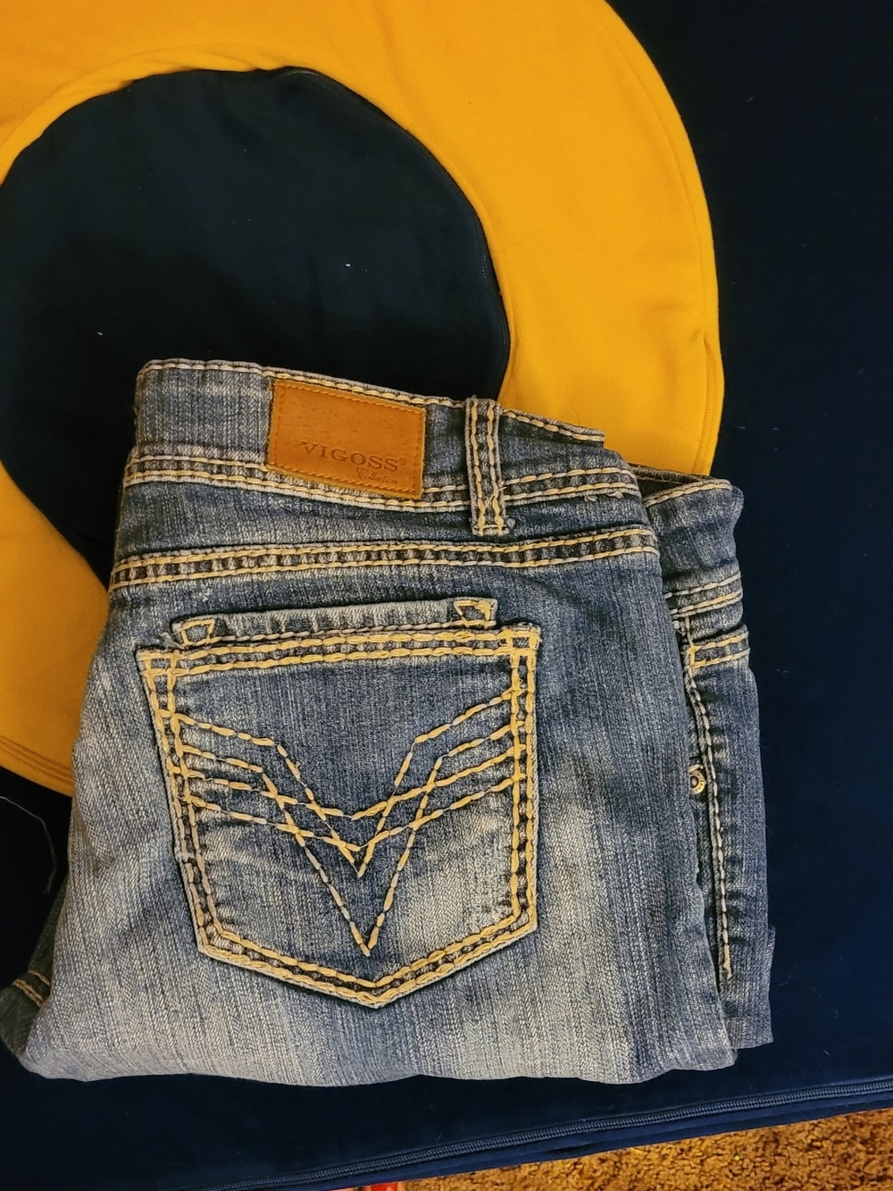 Vigoss Light Blue Denim Jeans with Yellow Topstitching